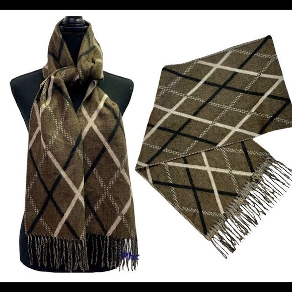 CASHMINK V. Frass  brown plaid check warm soft fall winter scarf - Picture 8 of 8